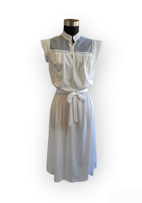 Vintage Sears Junior Bazaar Midi Dress White Tie … - image 5