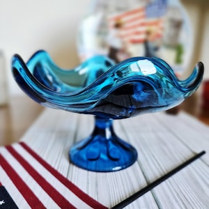 Vintage Viking Epic Bleunique 6 Petal Glass Compote