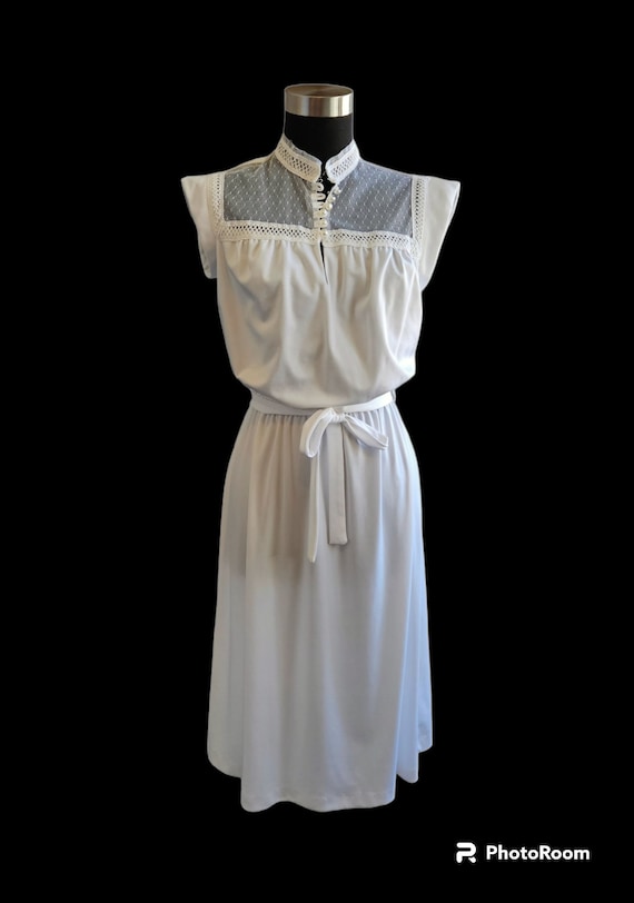 Vintage Sears Junior Bazaar Midi Dress White Tie … - image 1