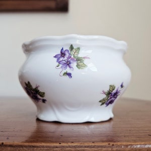 Victoria Czeckoslovakia Open Sugar Bowl Violets Vintage Bone China Gold Trim