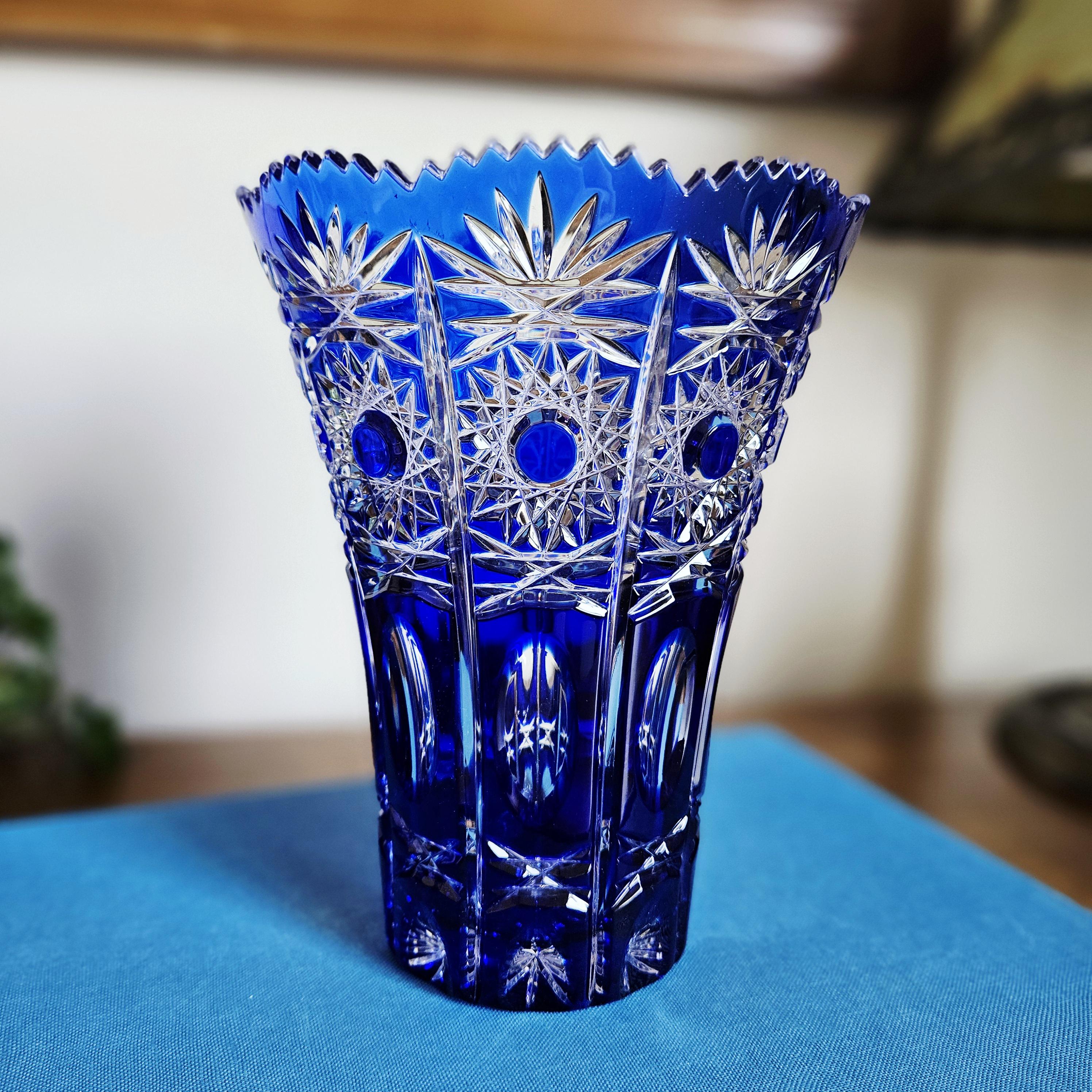 アルンシュタットクリスタル　切子花瓶　ドイツ製　コバルトブルー アルンシュタットクリスタル 切子花瓶 ドイツ製 コバルトブルー