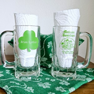 Vintage Irish Coffee Glass Mugs Maison Bourbon New Orleans Anchor Hocking Shamrock