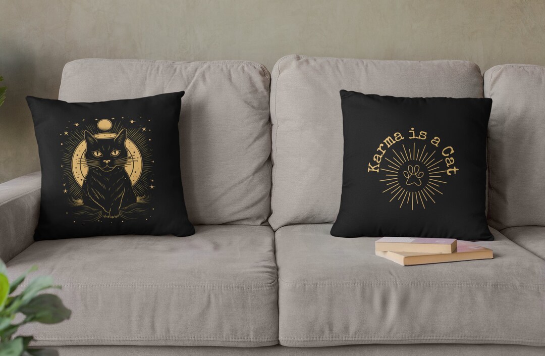 Karma is a Cat Pillow Throw Pillow With Black Cat Karma Etsy
