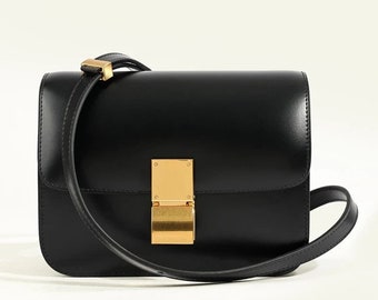 Genuine Leather Square Minimal Crossbody Bag, Shoulder Bag, Women Handbag, Gift for Her, Calfskin Leather Purse