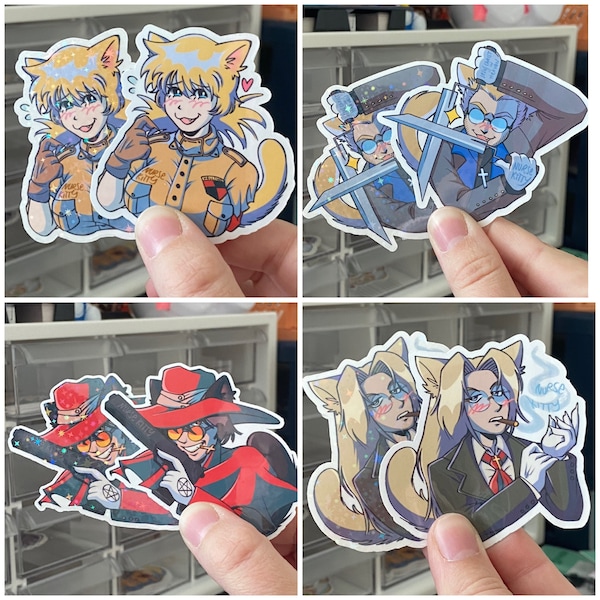 Cute Kitty Cat Hellsing Anime Character Stickers - Alucard, Anderson, Seras, Integra