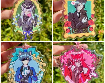 Kitty Black Butler / Kuroshitsuji / Ciel, Sebastian, Grell, Undertaker / Portachiavi in resina epossidica acrilica