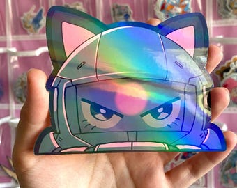 Zaku II Gundam Kitty | Vinyl Holographic Peeker Sticker | Car Decal | Fan Art