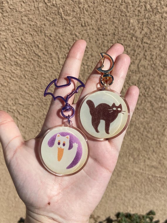Classic Pillsbury Halloween Cookies Spooky Cat and Kitty Ghost Acrylic Keychains