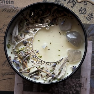 Goddess Artemis Candle - Crystal & Flowers Candle - Goddess of the moon and protection, wilderness, and protection - Deity Candle