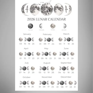 2026 Lunar Calendar - Witches, Rituals, Wicca - PDF & PNG Digital Download