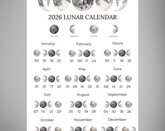 Calendario lunare 2026 - Streghe, rituali, Wicca - Download digitale PDF, JPG e PNG