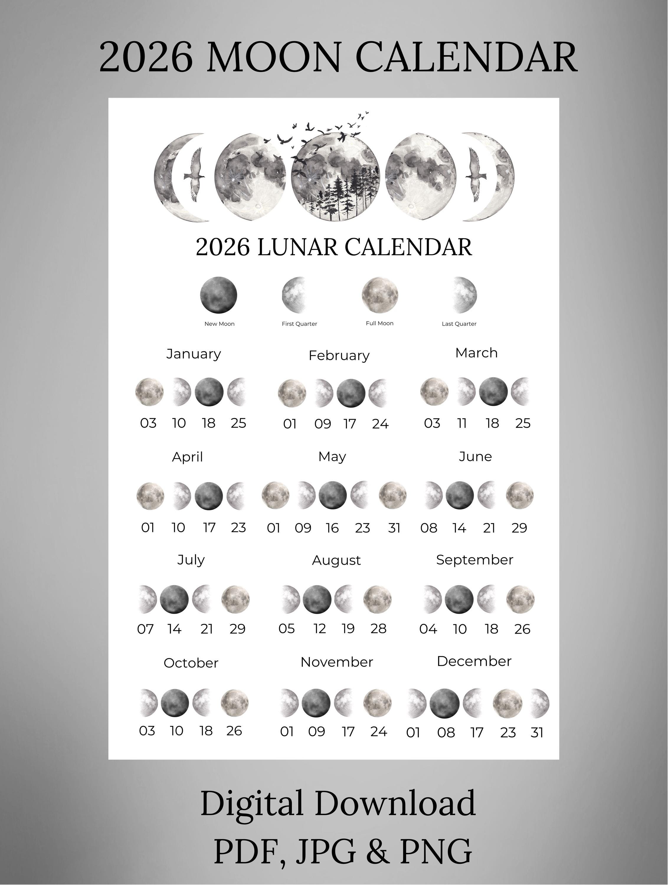 2026 Lunar Calendar - Witches, Rituals, Wicca - PDF & PNG ...