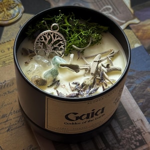 Goddess Gaia Candle - Flowers & Crystals Candle - Offering to the Greek Goddess of the Earth - Ritual Candle for Grounding - Mother Earth