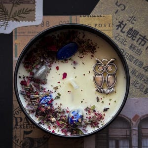 Athena Candle –  Crystal & Flowers -  Offering to the Goddess of Wisdom and Strategy – Crystal Candle – Witchcraft – Witches - The Olympian