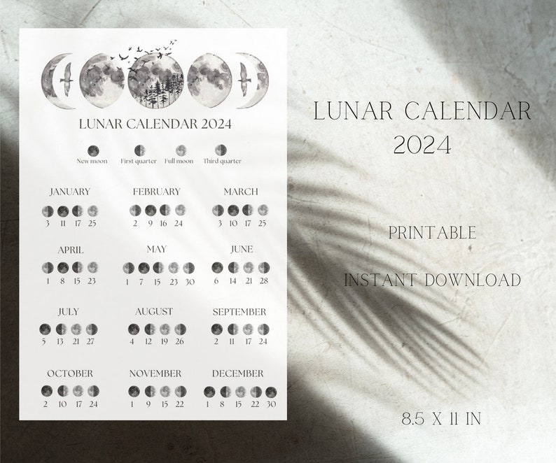 Lunar Calendar 2024 Printable PDF Files Etsy