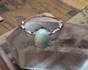 Crystal Larimar Ring – Adjustable – Oval Natural Stone – Silver Ring – Minimalist Jewelry – Calming Crystal