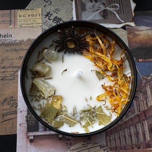 Bougie Dieu Apollon – Chandelle Fleurs & Cristaux - Inspirée par le Dieu Soleil, Créativité, Musique – Offrande Autel - Sorcellerie