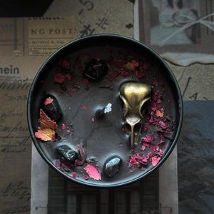 Morrigan Ritual Candle – Goddess of War & Fate – Shadow Work – Triquetra Charm – Black Obsidian – Rose Petals – Witchcraft Candle image 6