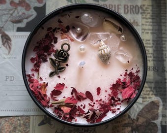 Aphrodite Candle – Goddess of Love & Beauty – Flower and Crystal Candle – Love Ritual for All Forms of Love - Witchraft