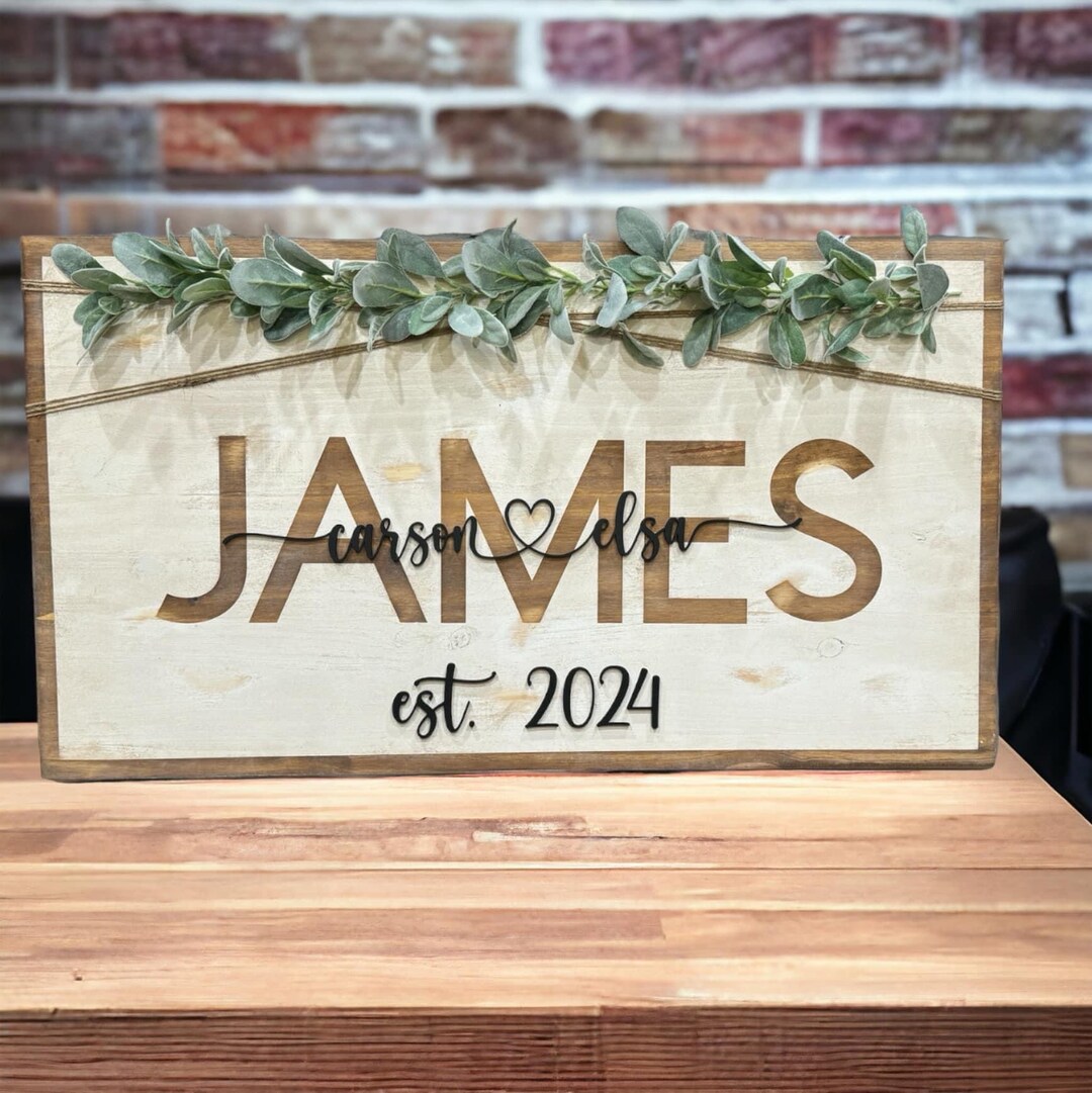 Custom Family Name Wooden Sign | Personalized Last Name With First ...