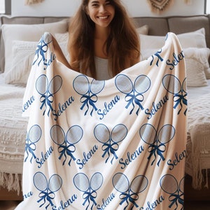 Personalized Tennis Blanket with Tennis Player&#39;s Name, Custom Name Blanket, Tennis Lover Gift, Senior Tennis Player Gift, Tennis Christmas