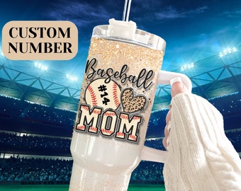 Personalized Baseball Mom 40 oz Tumbler with Handle - Baseball Mama Cup - Custom Travel Mug - Sports Gameday Custom Water Bottle Tumbler