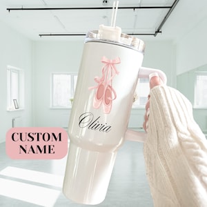 Dance Team Gifts | Gift For Dance Teacher | Coquette Dance Tumbler | Dancer Cups | Pink Ballet Shoes and Bow Travel Mug | Ballerina Tumbler
