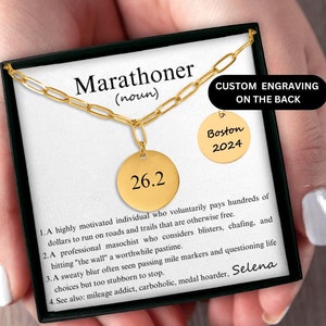 Personalized Paperclip Marathon Necklace, Marathon Runner Gift, Dainty Runner Jewelry, Funny Gift for Marathoner, Custom Coin Necklace