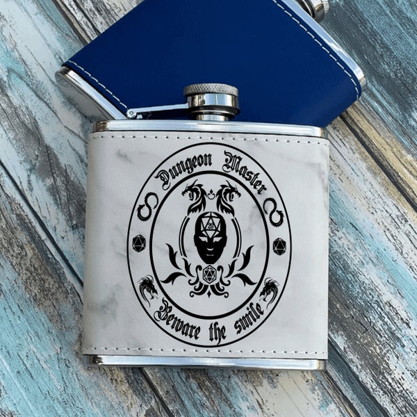 Dungeon Master 6oz Flask  - DnD Lover Gift for Him - Engraved Flask for Men - DnD Valentine's Gift for Boyfriend - Unique Gift for DnD Fans