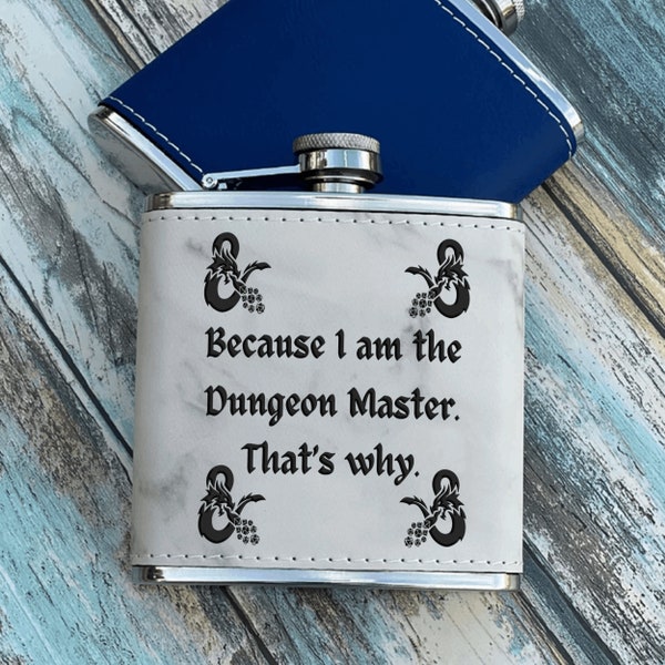 DnD Dungeon Master Leather Flask  - DnD Gift for Boyfriend - 6oz Engraved Flask for Men - DnD Valentine's Gift for Him - Gift for DnD Lovers