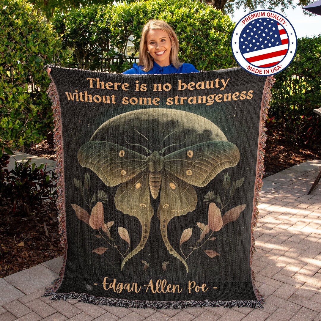 Edgar Allan Poe Inspired Cottagecore Blanket Luna Moth Gothic Blanket