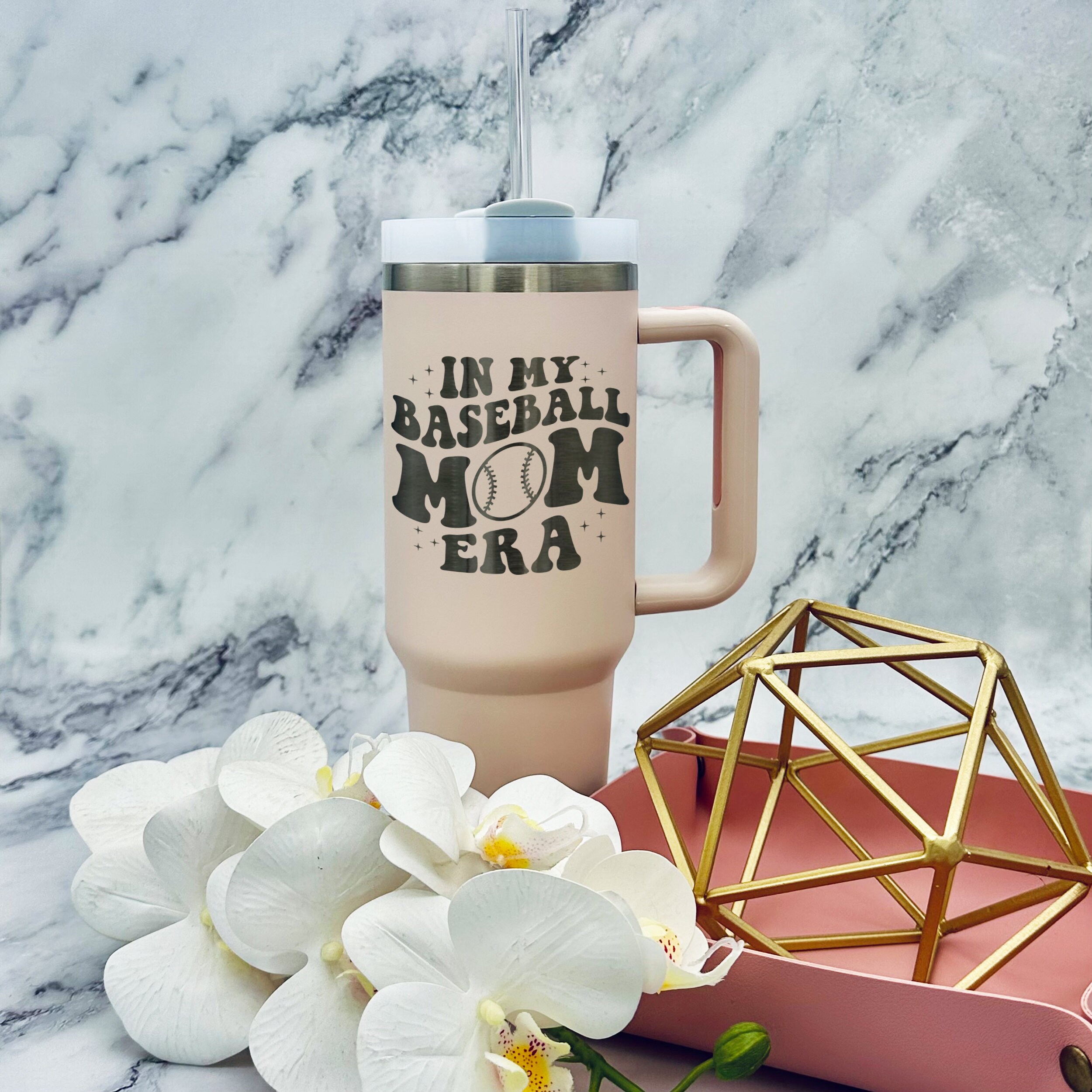 In My Baseball Mom Era 40oz Travel Mug - Laser Engraved Baseball Tumbler for Mother's Day - Stylish and Durable Drinkware for Baseball Moms