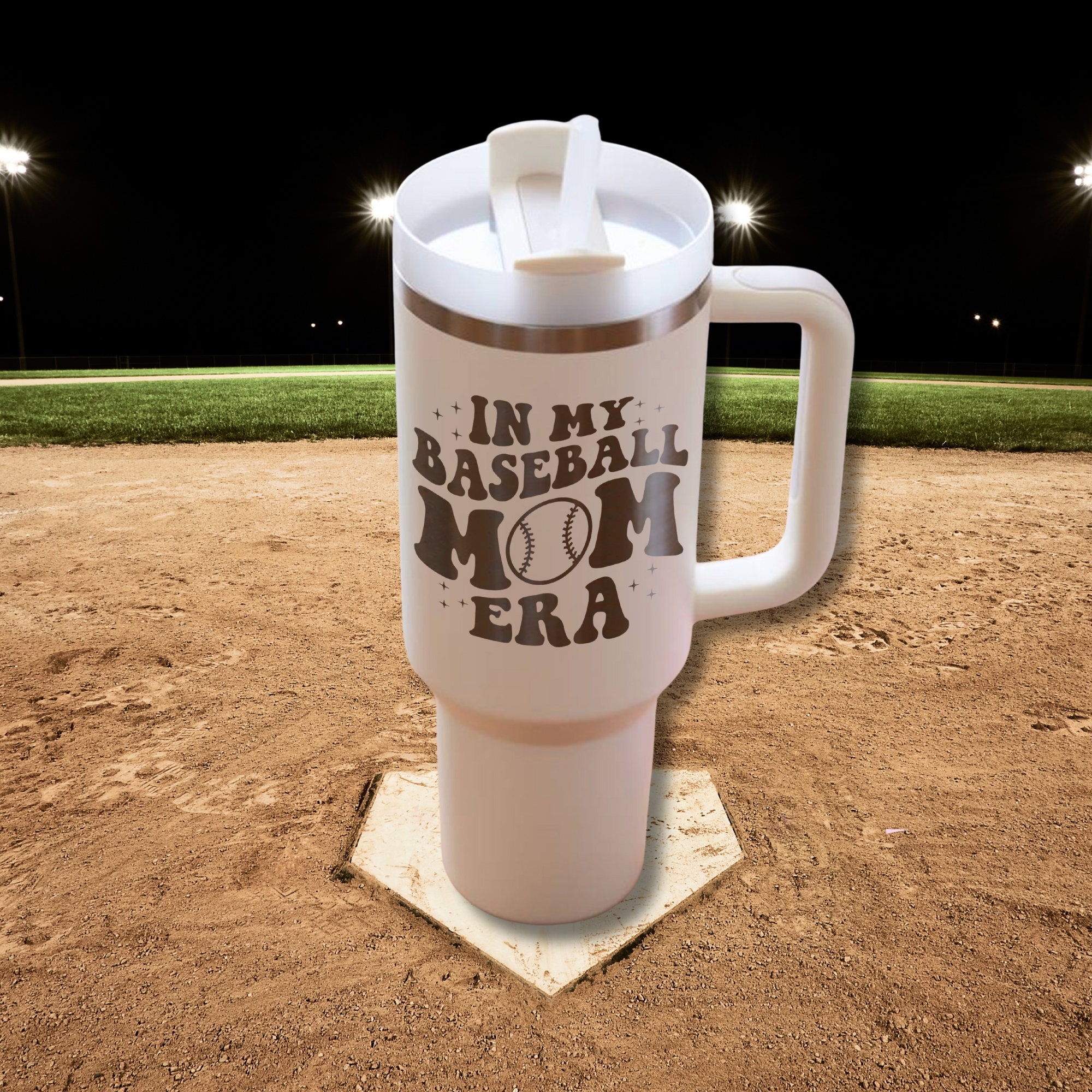 In My Baseball Mom Era 40oz Travel Mug - Laser Engraved Baseball Tumbler for Mother's Day - Stylish and Durable Drinkware for Baseball Moms