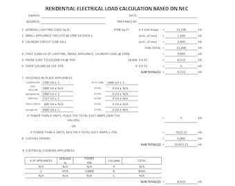 residential electrical load calculations