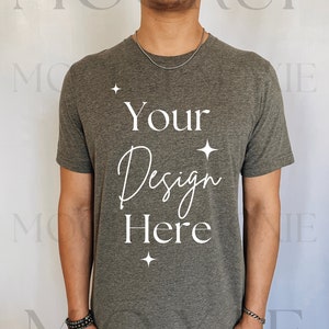 Bella Canvas 3001 Mockup, Dark Heather Grey Bella Canvas Mockup, Male Mockup, Male Mockup 3001, Male Model Mockup, Grey TShirt Mockup
