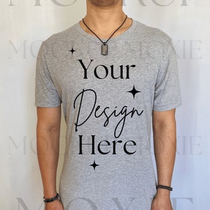 Bella Canvas 3001 Mockup, Athletic Heather Grey Bella Canvas Mockup, Male Mockup, Male Mockup 3001, Male Model Mockup, Grey TShirt Mockup
