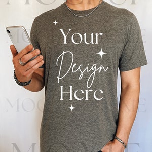 Bella Canvas 3001 Mockup, Dark Heather Grey Bella Canvas Mockup, Male Mockup, Male Mockup 3001, Male Model Mockup, Grey TShirt Mockup