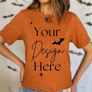 Bella Canvas 3001 TShirt Mockup, Heather Autumn Bella Canvas Shirt Mockup, Orange Shirt Mockups, Halloween Mockup, Bella Canvas Mockup