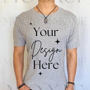 Bella Canvas 3001 Mockup, Athletic Heather Grey Bella Canvas Mockup, Male Mockup, Male Mockup 3001, Male Model Mockup, Grey TShirt Mockup