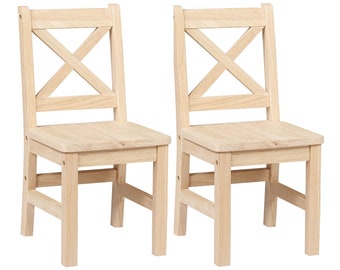 Solid Hard Wood X Back Kids Chair, Unfinished, Great for DIY or craft projects | Set of 2