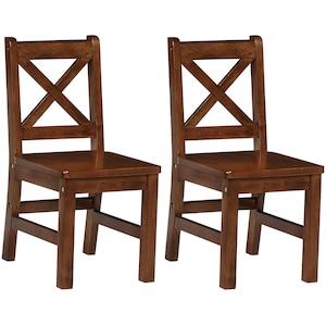 Solid Hardwood X Back Kids Chair, Coffee, Set of 2