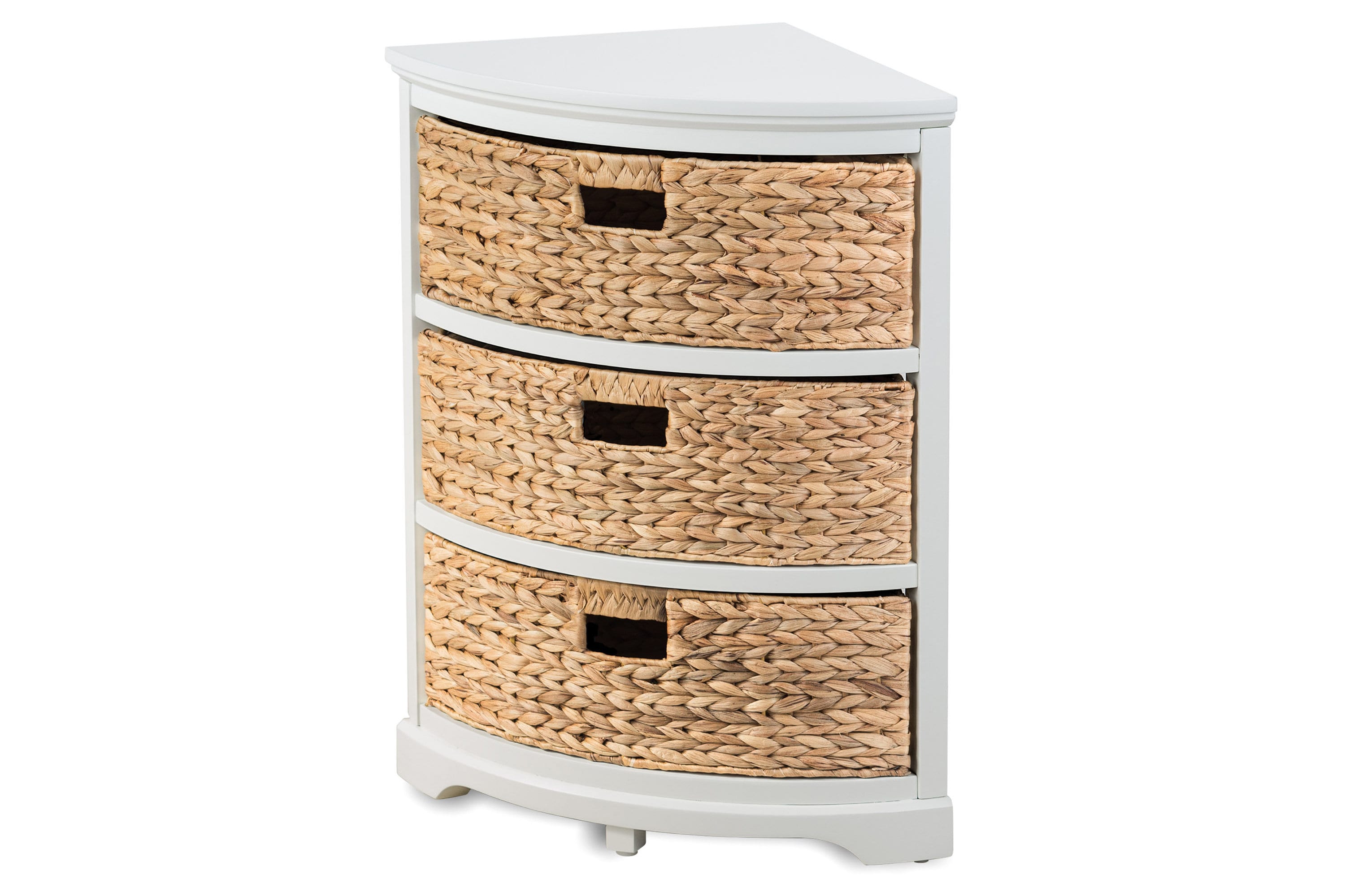 Hampton Meadows 5 Tier X-Side End Storage Cabinet with 5 Water Hyacinth  Natural Wicker Baskets, White