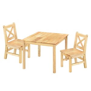 Solid Hard Wood Kids Table and X-Back Chairs, 3 Piece set, Kids activity table and chairs