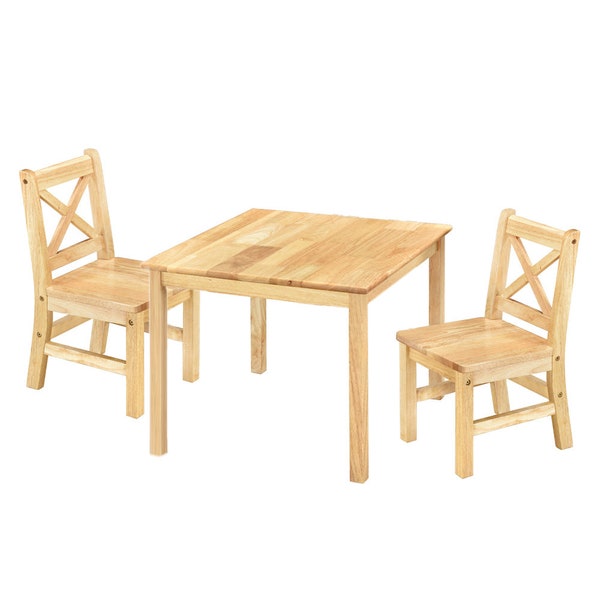 Solid Hard Wood Kids Table and X-Back Chairs, 3 Piece set, Kids activity table and chairs