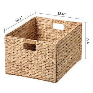 Handmade Water Hyacinth Wicker Storage Baskets with Iron Wire Frame, 16.1"x12.6"x9.5", Natural, Great for storing craft supplies image 4