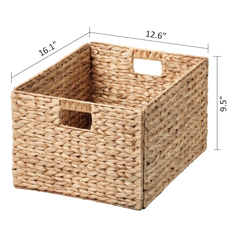 Handmade Water Hyacinth Wicker Storage Baskets with Iron Wire Frame, 16.1"x12.6"x9.5", Natural, Great for storing craft supplies image 4