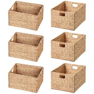 Handmade Water Hyacinth Wicker Storage Baskets with Iron Wire Frame, 16.1"x12.6"x9.5", Natural, Great for storing craft supplies Set of 6