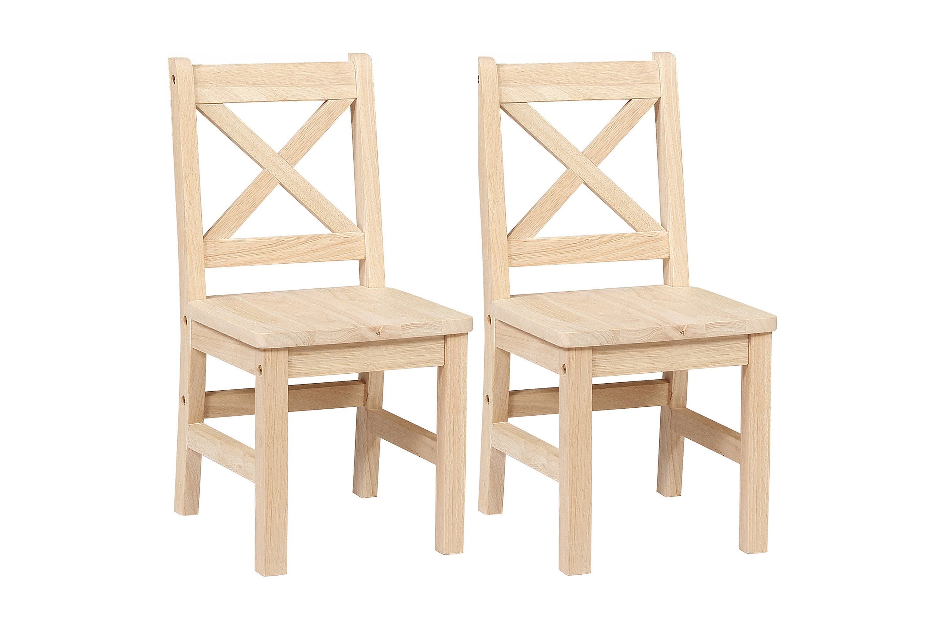 Solid Hard Wood X Back Kids Chair, Unfinished, Great for DIY or craft projects | Set of 2