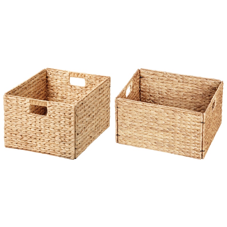 Handmade Water Hyacinth Wicker Storage Baskets with Iron Wire Frame, 16.1"x12.6"x9.5", Natural, Great for storing craft supplies Set of 2