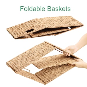 Handmade Water Hyacinth Wicker Storage Baskets with Iron Wire Frame, 16.1"x12.6"x9.5", Natural, Great for storing craft supplies image 3
